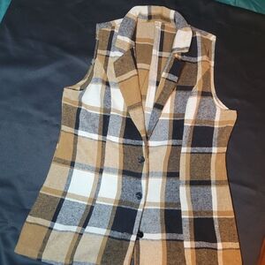 Womens XL Plaid Button Up Flannel Vest Eclectic Grandpa 70's Vibes Western Brown